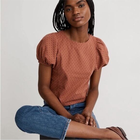 Madewell Jacquard Puff Short Sleeve Top 2022 Micro Cross Shirt N1350  Size 00 - Picture 5 of 16